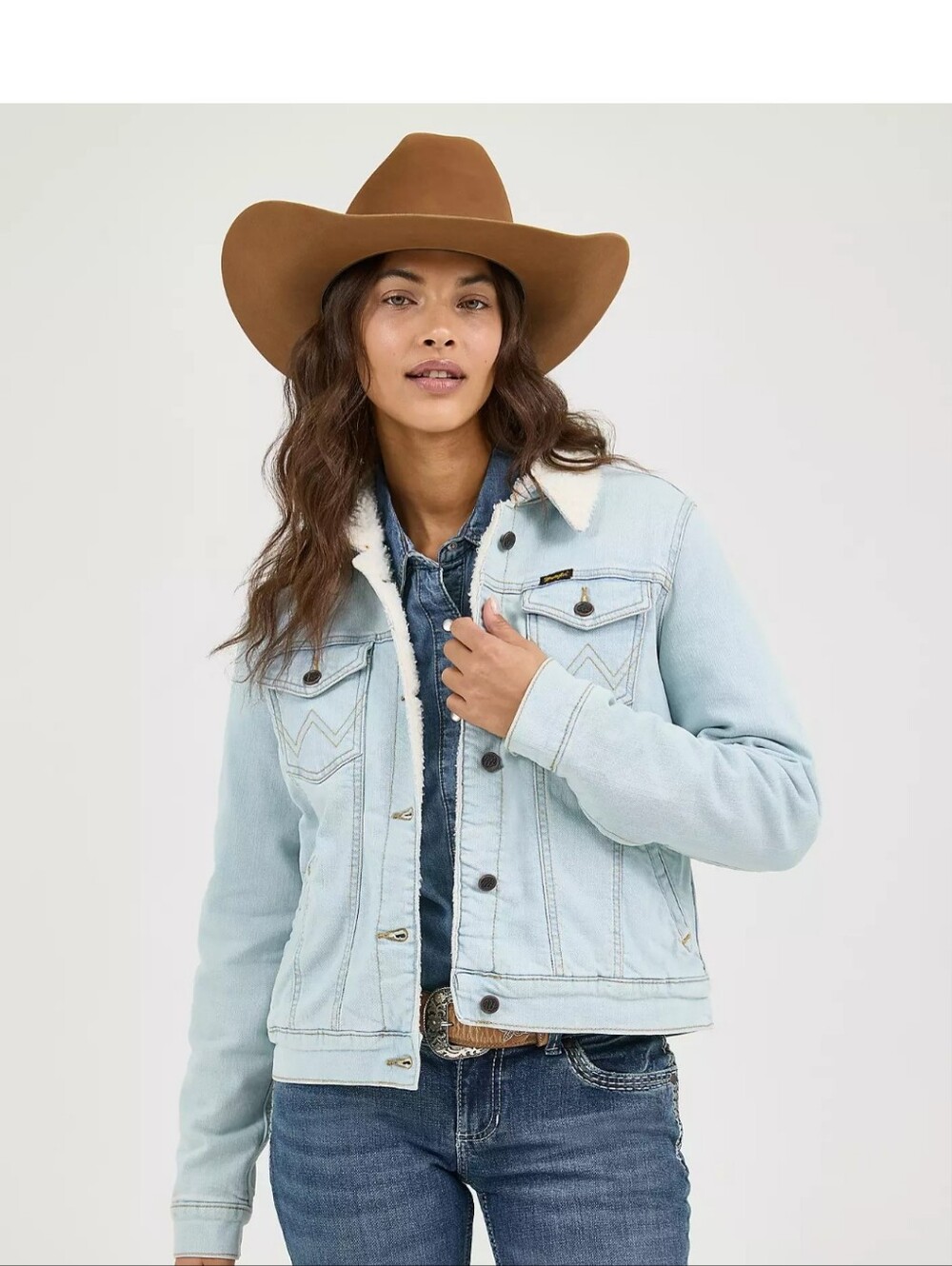 Women's Wrangler Classic Western Denim Sherpa Jacket Size Small. New